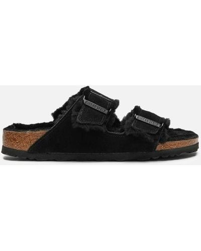 Birkenstock Arizona Slim Fit Slim Fit Shearling Double Strap Sandals - Black