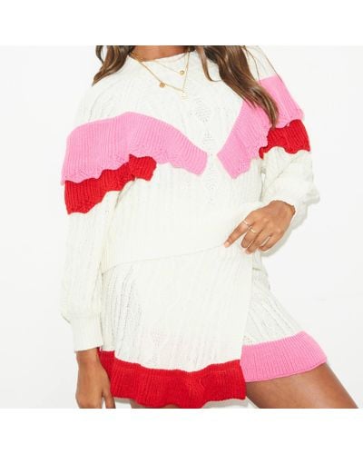 Never Fully Dressed Ruffle Cable Knit Jumper - Pink