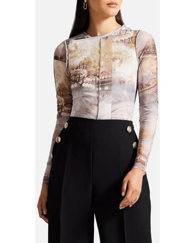 Ted Baker Yazzme Exposed Stitch Mesh Top - Black