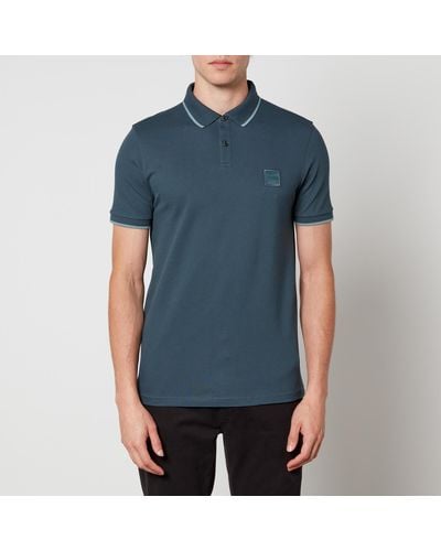 BOSS Passtertip Logo-Appliquéd Cotton-Blend Piqué Polo Shirt - Blau