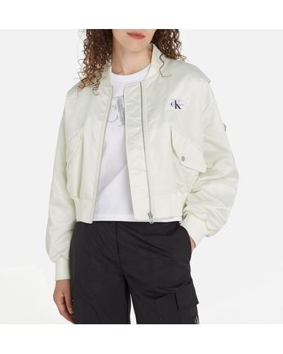 Calvin Klein Cropped Sateen Bomber Jacket - White