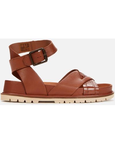 Clarks Orianna Cross Leather Sandals - Brown