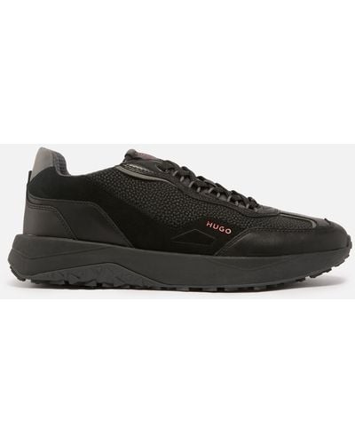 HUGO Kane Leather And Faux Leather Runner Sneakers - Black