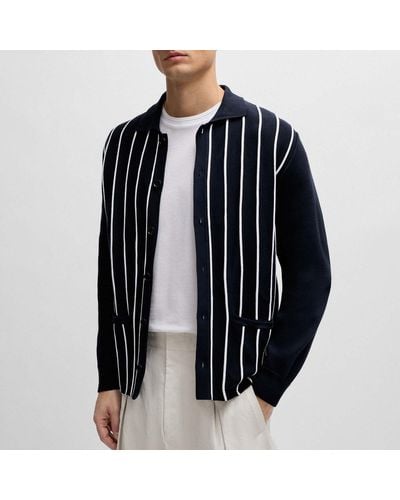 BOSS Striped Cotton Cardigan - Black