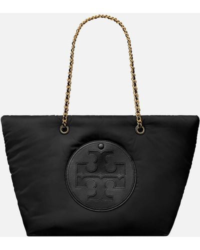 Tory Burch Ella Puffy Chain Tote Leather Bag - Black