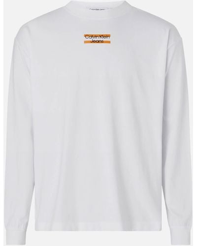 Calvin Klein Striped Logo Cotton T-shirt - White