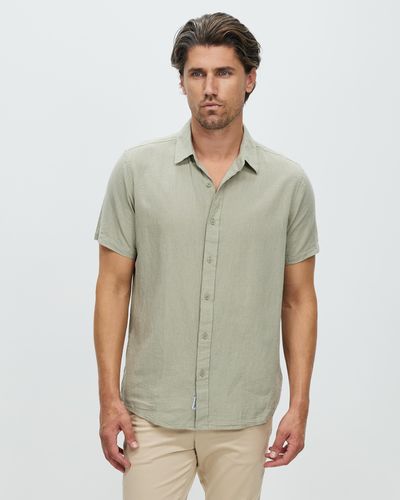 Staple Superior Hamilton Linen Blend Ss Shirt - Green