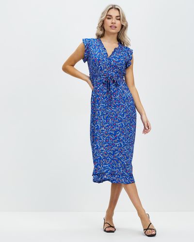 Apricot Buttercup Belted Button Midi Dress - Blue