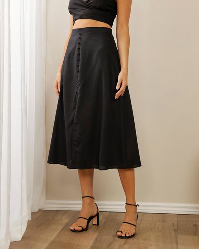 Atmos&Here Vinny Button Front Linen Blend Skirt - Black