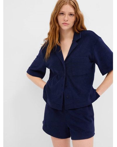 Gap Relaxed Towel Terry Shirt Top - Blue