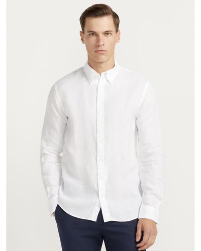 Brooks Brothers Irish Linen Button Down, Sport Shirt, Slim Fit - White