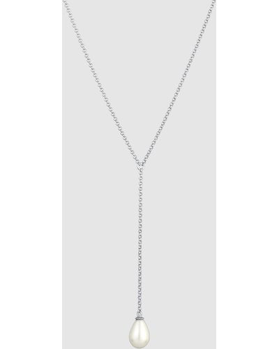 Elli Jewelry Necklace Y Chain Pendant Classic With Shell Core Pearl In 925 Sterling - White