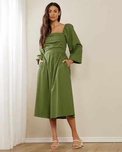Atmos&Here Rosalie Linen Blend Midi Dress - Green