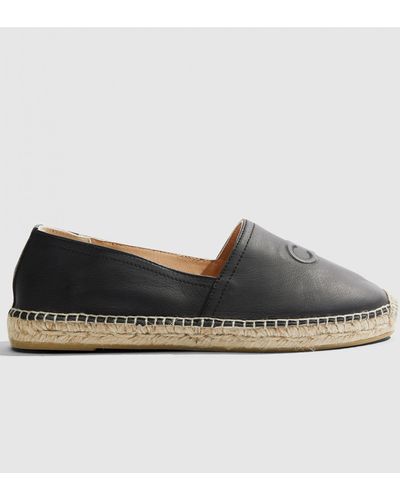 Country Road Cr Logo Leather Espadrille - Black