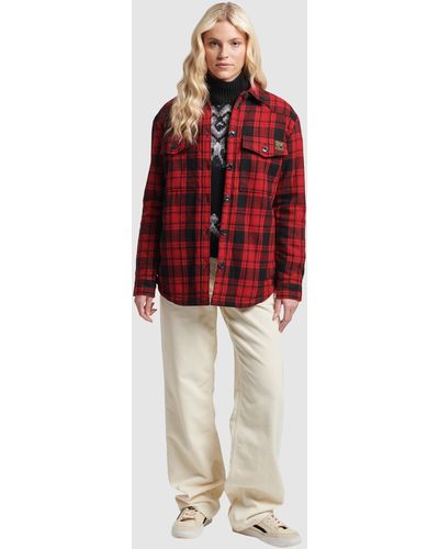 Superdry Borg Flannel Check Overshirt - Red