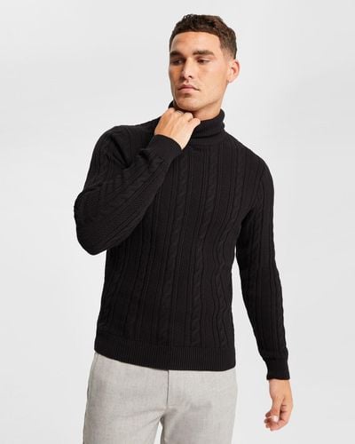 Yd Tommy Cable Roll Neck - Black
