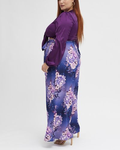 You & All Floral Wide Leg High Rise Belted Trousers - Purple
