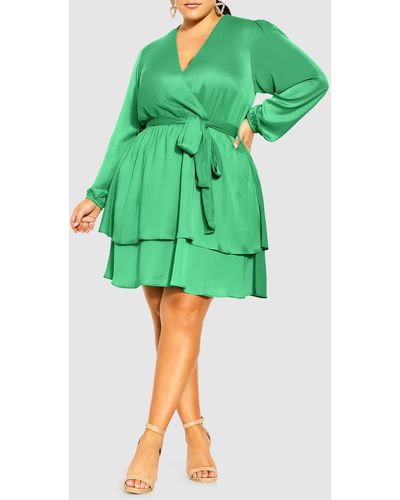 City Chic Lilian Ruffle Dress - Green