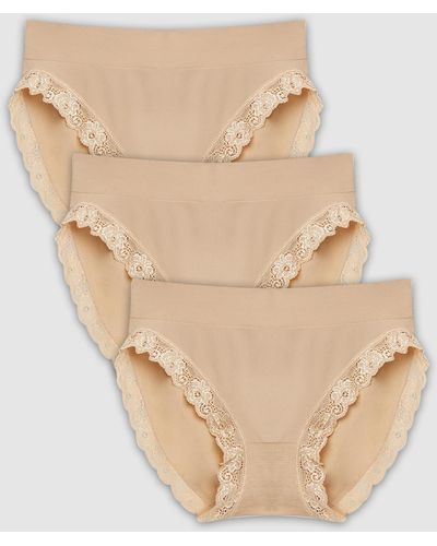 B Free Intimate Apparel Contour Lace High Cut Briefs 3 Pack - Natural