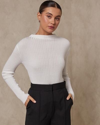 AERE High Neck Ribbed Knit - White