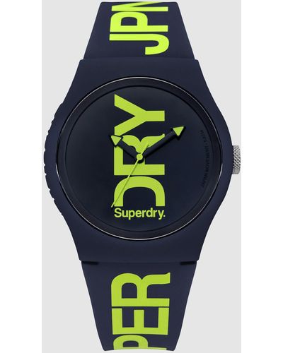 Superdry Navy Silicone Green Print Watch - Blue