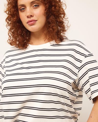 Atmos&Here Curvy Frankie Striped Relaxed Tee - White