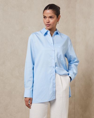 AERE Pleat Detail Organic Cotton Shirt - Blue