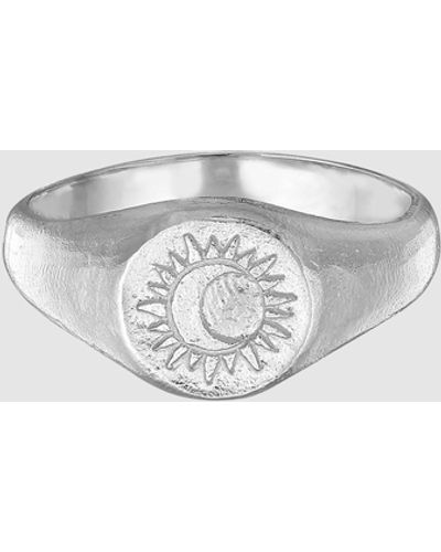 Haze & Glory Ring Iconic Exclusive Ring Men Signet Sacred Sun In 925 Sterling - White