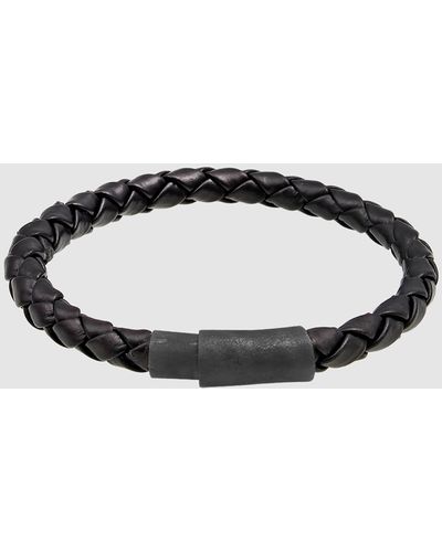 Kuzzoi Iconic Exclusive Bracelet Real Leather Braided Magnet Basic In 925 Sterling Silver - Black