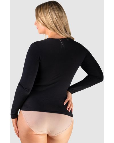 B Free Intimate Apparel Superfine﻿ 100% Cotton Long Sleeve Top 2 Pack - Black