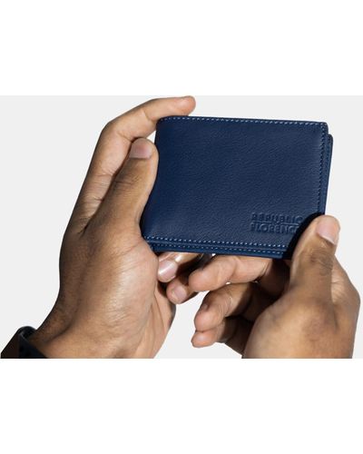 Republic of Florence Vivaldi Slim Bi Fold Soft Leather Wallet - Blue