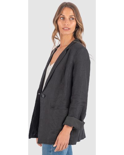CAMIXA Jackie Oversized Linen Blazer Jacket - Grey
