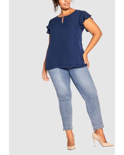 City Chic Sweet Waterfall Top - Blue