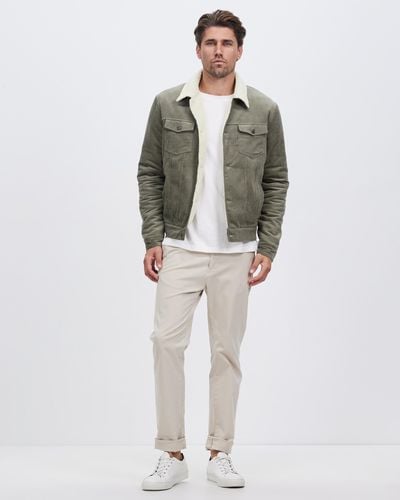 Staple Superior Sherpa Lined Cord Trucker Jacket - Green