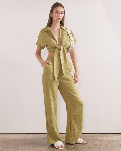 Dazie Turnabout Crinkle Relaxed Trousers - Green