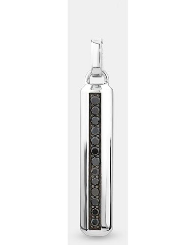 Michael Hill Pave Black Diamond Pendant On Cable Chain In Sterling - Metallic
