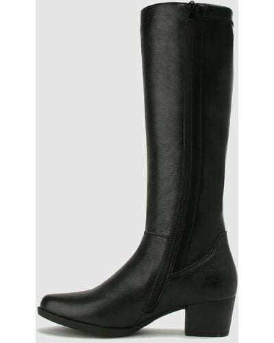 Airflex Layla Block Heel Leather Knee Boots - Black