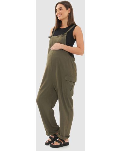 Ripe Maternity Cargo Pocket Linen Jumpsuit - Green