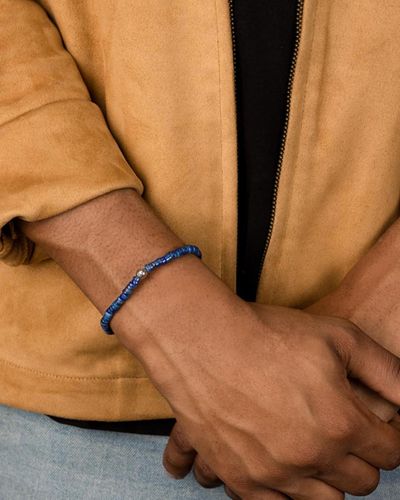 Nialaya Wristband With Lapis Heishi Beads And Silver - Blue