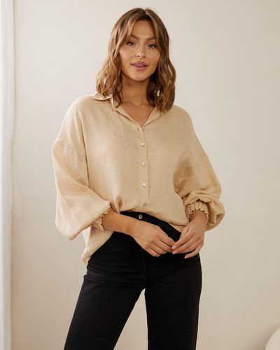 Atmos&Here Lanie Linen Shirred Shirt - Natural