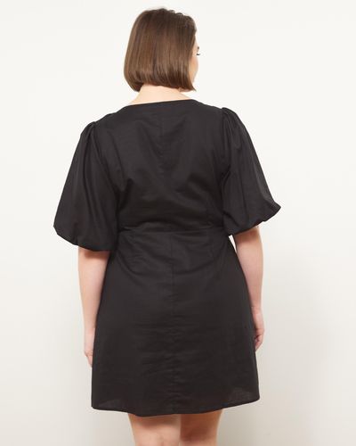 Atmos&Here Curvy Ariel Linen Blend Button Front Mini Dress - Black