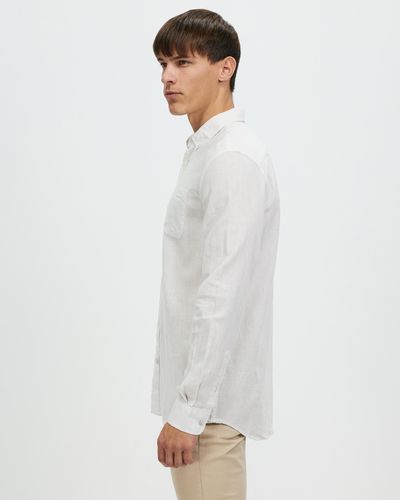 Staple Superior Hamilton Linen Blend Ls Shirt - White