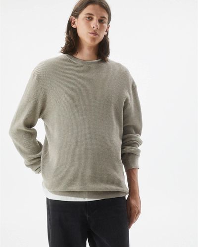 Pull&Bear Waffle Knit Jumper With Embroidered Label - Grey