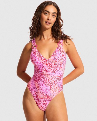 Seafolly Sea Skin V Neck One Piece - Red