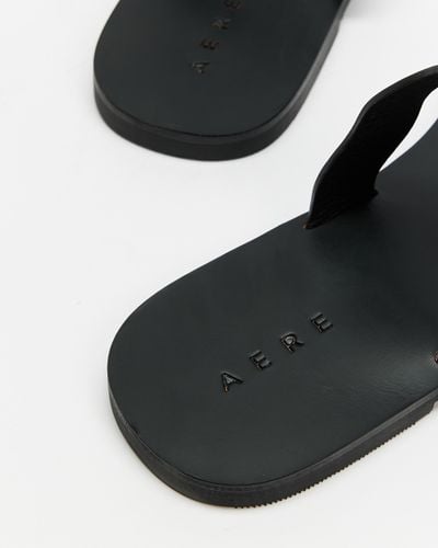 AERE Leather Wavy Flat Slides - Black