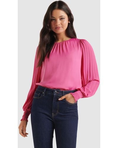 Forever New Payton Pleat Sleeve Blouse - Pink