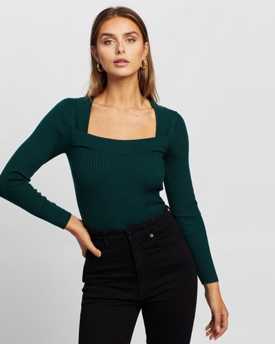 Atmos&Here Quinn Wool Blend Square Neck Knit Top - Green