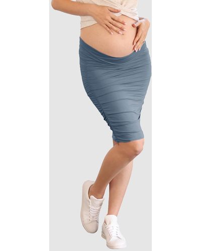 ANGEL MATERNITY Maternity Bodycon Side Ruching Skirt In - Blue