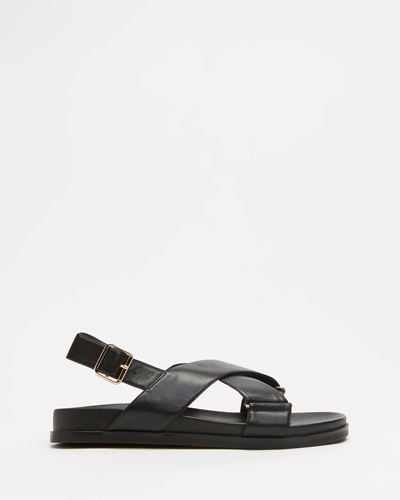 AERE Crossover Leather Footbed Sandals - Black