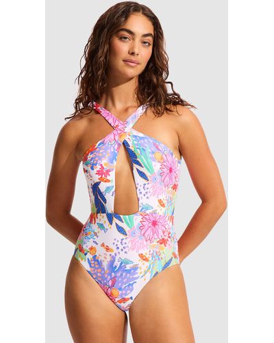 Seafolly Under The Sea Cross Front One Piece - White